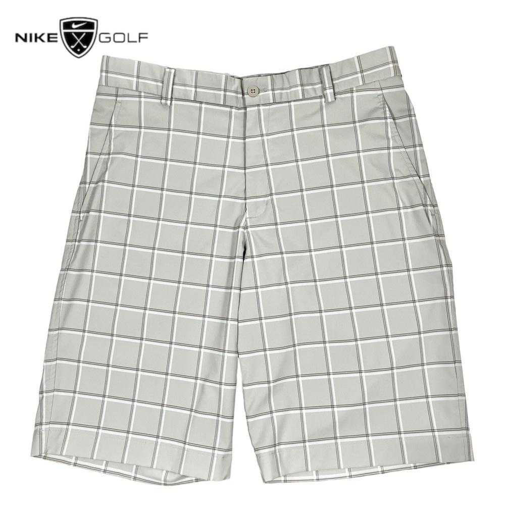 Nike Golf | Men’s 32 Medium | Flat Front Dri Fit Gray Checkered Golf Shorts
